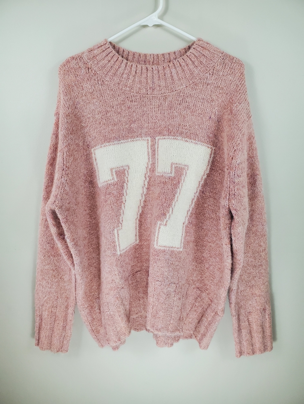 American Eagle Size M Pink Oversized Wool Blend Faux Mohair Wide Cuff Sweater